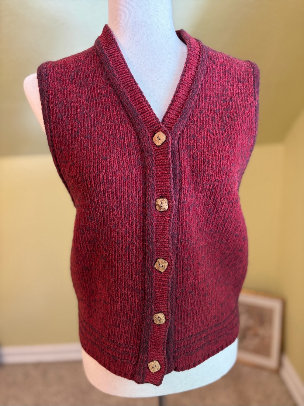 VTG Woolrich Claret Marled Knit Sweater Vest V-Neck Cotton Wool Cabincore